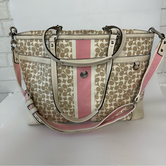 Coach Chelsea Heritage Stripe Diaper Multi-Use Bag Pink Beige Large - Picture 1 of 16